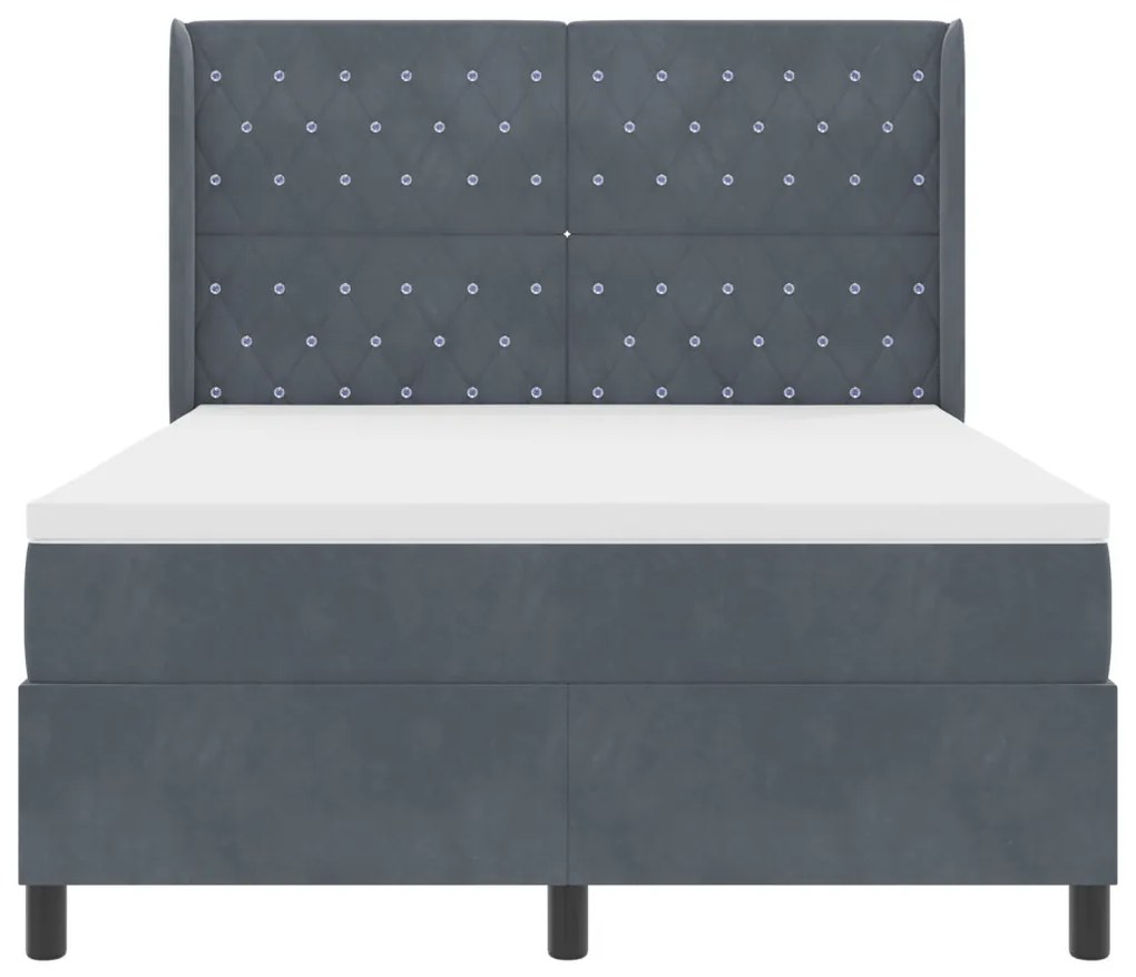 Boxspring Ágy Mattress & LED Sötétszürke 160x200 cm Velvet
