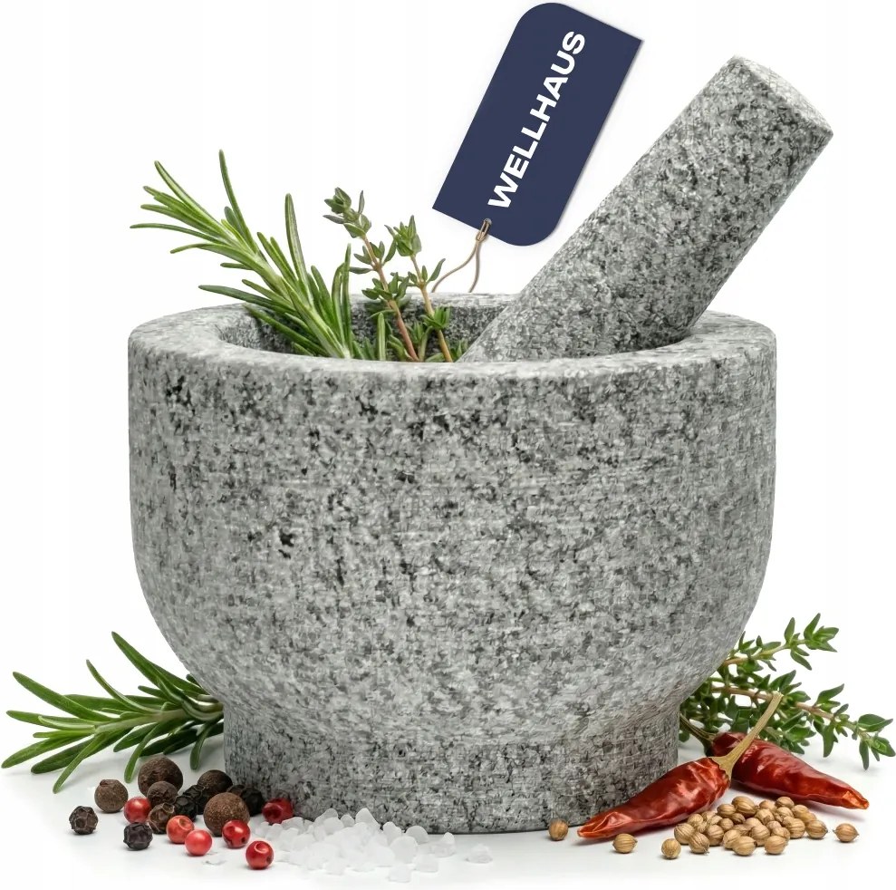 Gránit Kő Mozsár Nagy XXL Zúzófejjel Wellhaus Fűszerekhez