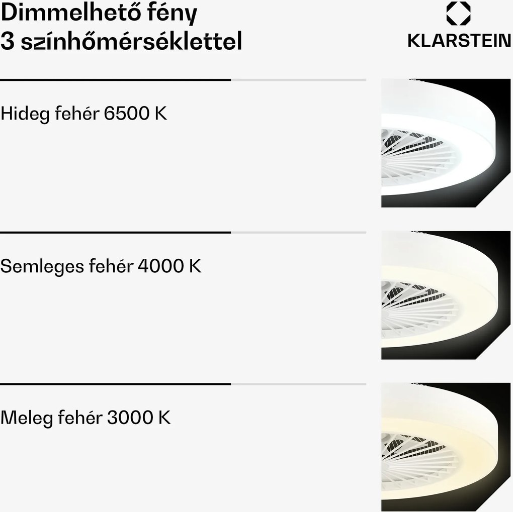 Klarstein ZenBreeze intelligens mennyezeti ventilátor világítással | 48 cm | 16 W | Csendes | LED | Akril