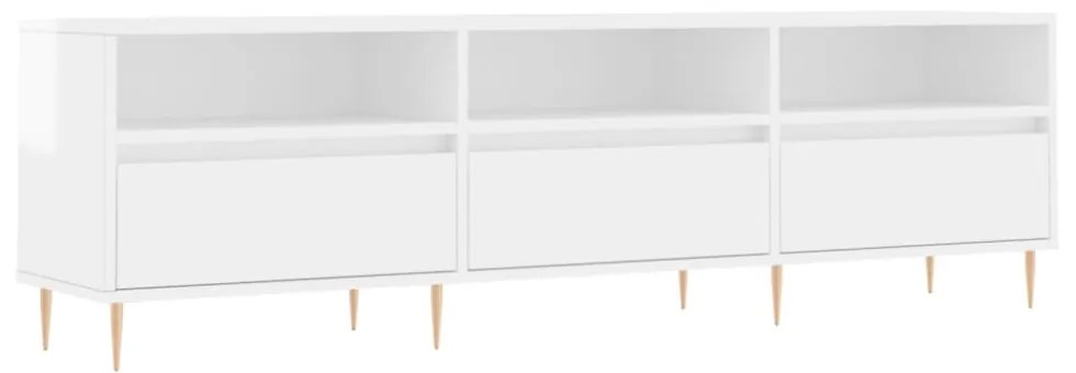 magasfényű fehér szerelt fa TV-szekrény 150 x 30 x 44,5 cm