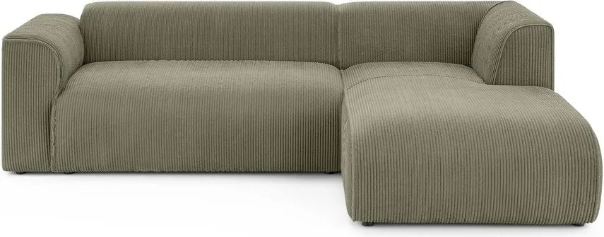 Zöld kordbársony sarokkanapé (jobb oldali-heverő résszel) Merid – Ropez