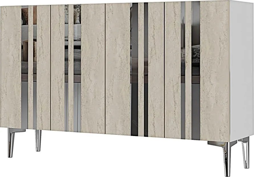 Mia 120 - White, Travertine, Silver