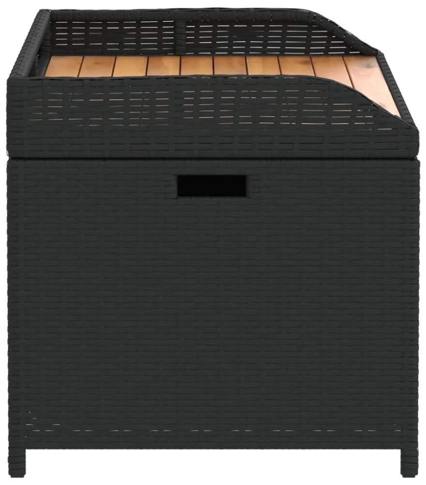 fekete polyrattan és akácfa tárolópad 100 x 50 x 52 cm