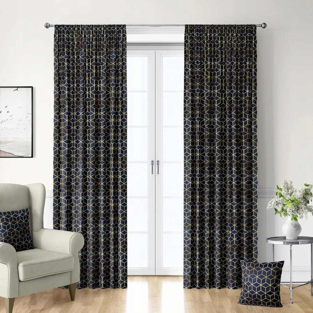 Függöny Geometrikus Mintával, Velvet Szalaggal 145 cm széles x 210 cm magas