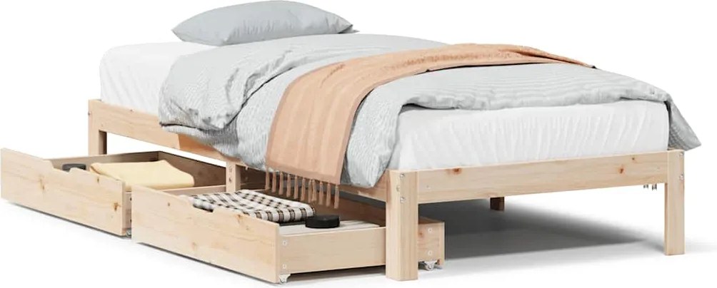 vidaXL tömör fenyőfa ágykeret fiókokkal 75 x 190 cm