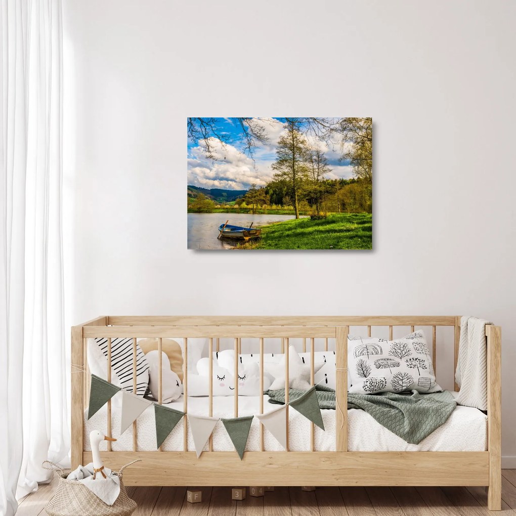 Egy csónak képe a tó mellett (üvegen) (70x50 cm)
