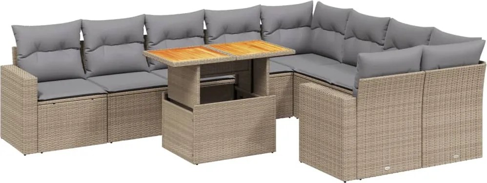 vidaXL 10 részes bézs polyrattan kerti ülőgarnitúra párnával