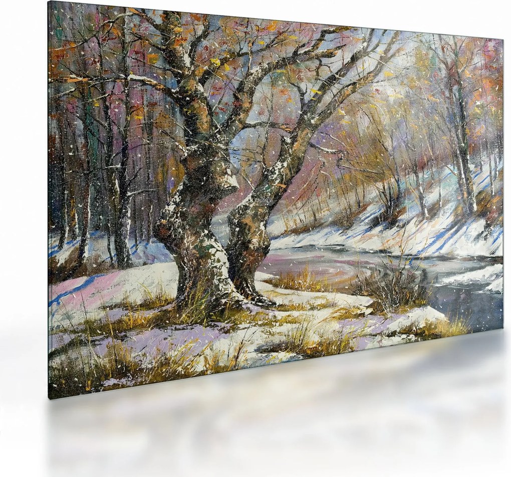 Egy festett téli táj képe (üvegen) (70x50 cm)