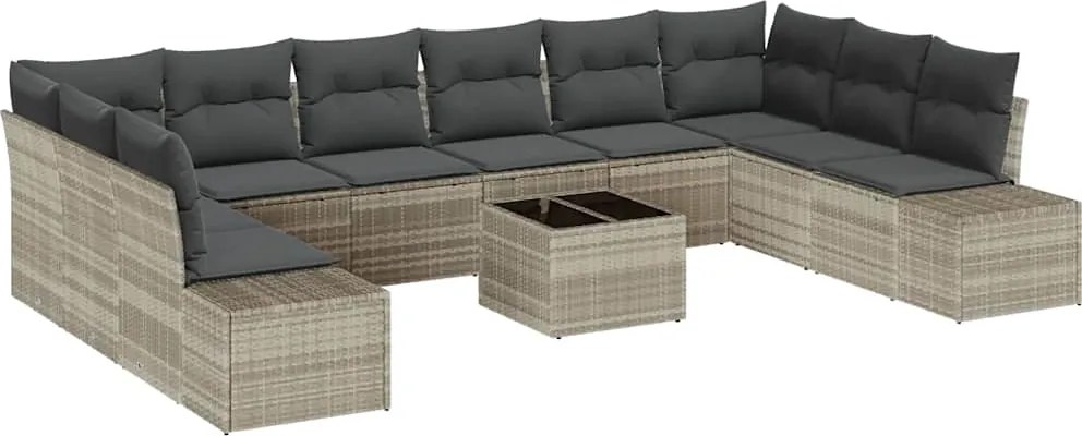 vidaXL Kerti Kanapé Szett párnával 11 pcs Világosszürke polirattan