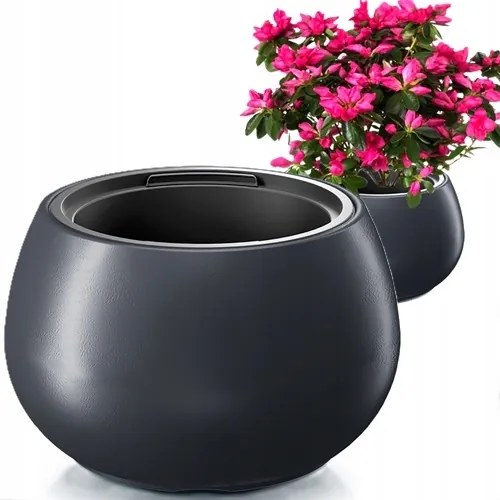 Műanyag Kaspó+betét Fekete 40X23CM Űrtartalom 18L Gömb Kerek Heos Antracit