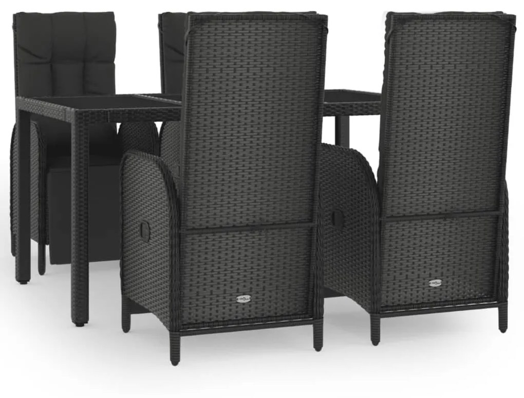 5 részes fekete polyrattan kerti étkezőgarnitúra párnákkal