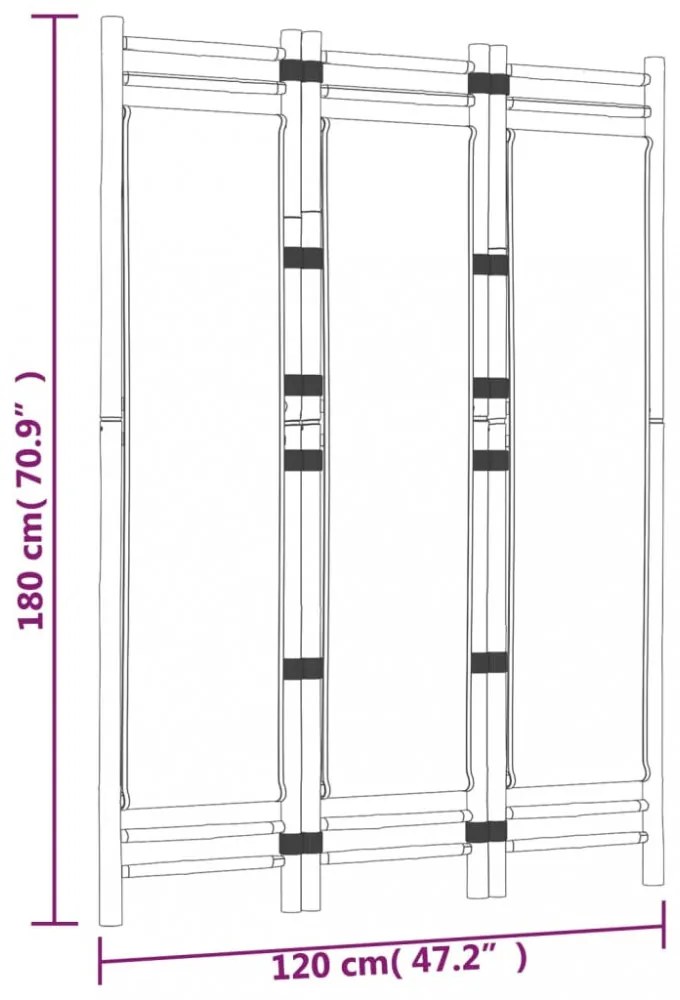 3 paneles összecsukható bambusz és vászon térelválasztó 120 cm