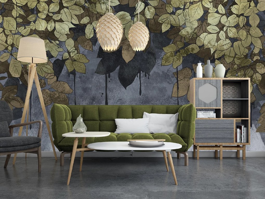 Gario Fotótapéta Sápadt levelek beton alapon Anyag: Vlies, Méret: 450 x 315 cm