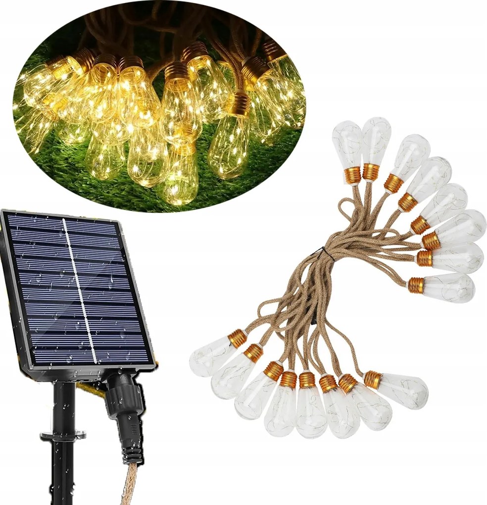 7,8M LED-es napelemes kerti girland 16 x Led izzók SuperLED napelemes labdák