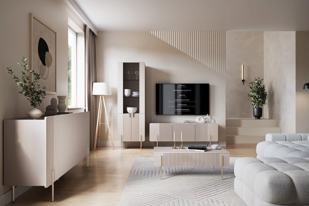 Malmi dohányzóasztal 100 cm fiókokkal - kasmír / arany lábak