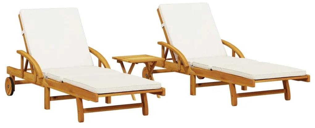 vidaXL 2 db tömör akácfa napozóágy asztallal