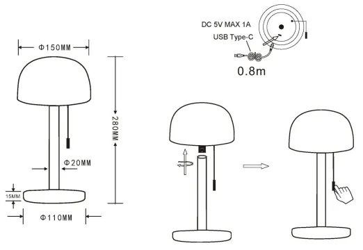 Globo 21016S - LED Asztali lámpa NORMAN LED/1,5W/3,7V 3000/4200/6000K fekete