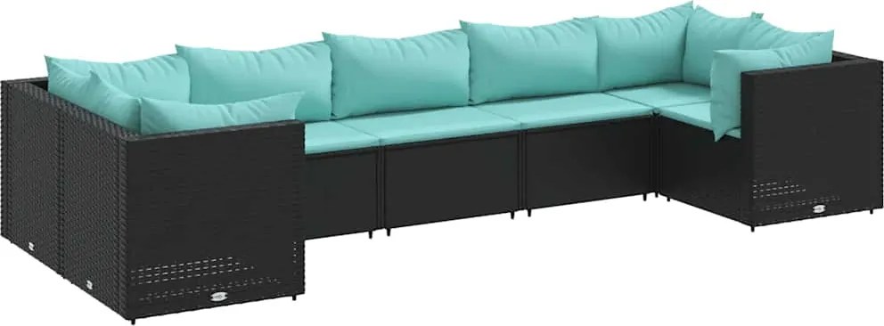 vidaXL 7 részes fekete polyrattan kerti ülőgarnitúra párnákkal
