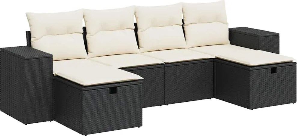 vidaXL 6 részes fekete polyrattan kerti ülőgarnitúra párnákkal