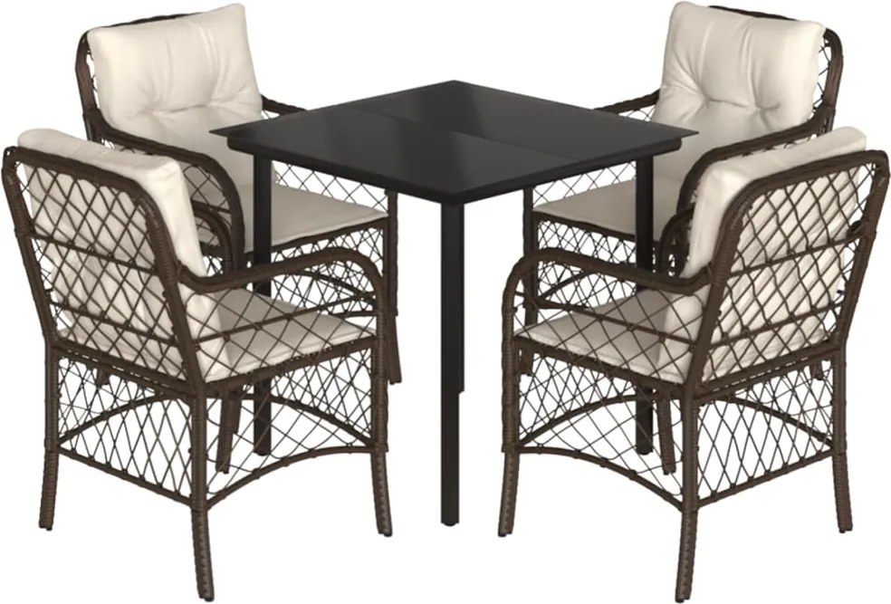 vidaXL 5 részes barna polyrattan kerti étkezőgarnitúra párnákkal