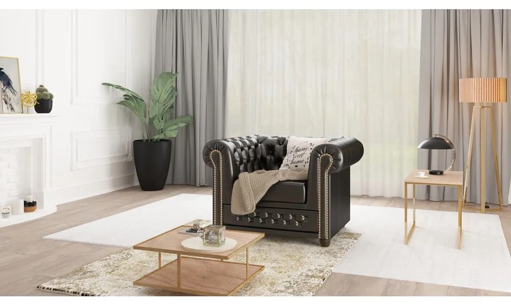 Fekete bőrutánzat fotel York – Ropez