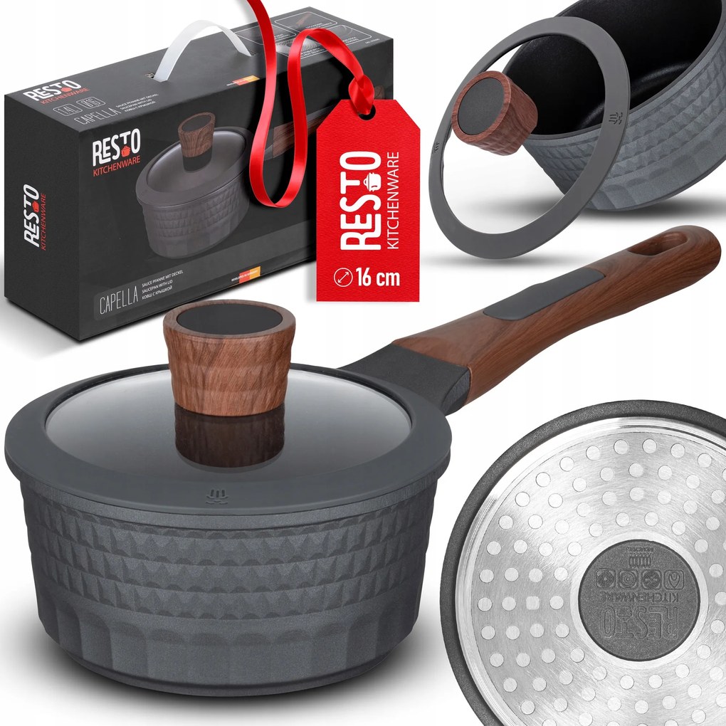 Serpenyő Fazék Resto 16CM Indukciós Alumínium 1,4L Üveg Fedél