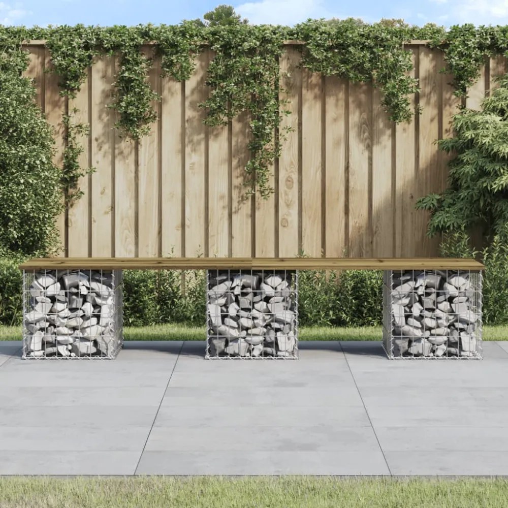 impregnált fenyőfa gabion kerti pad 203 x 31 x 42 cm