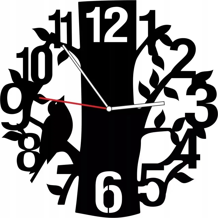 Nagy Fém Falióra 60cm Fekete Fa Madárka