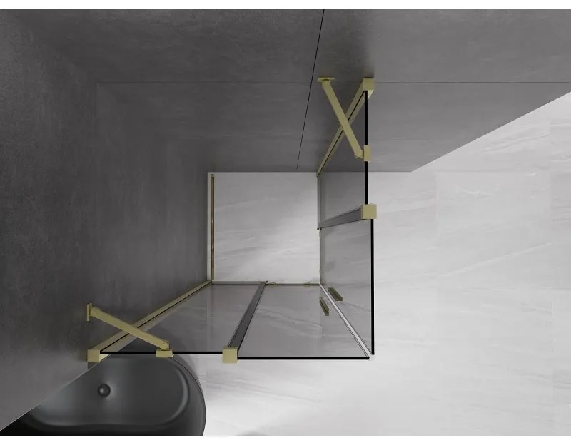 Mexen Velar Duo, zuhanykabin tolóajtóval 90 x 90 cm, 8mm szürke üveg, arany matt, 871-090-090-42-55