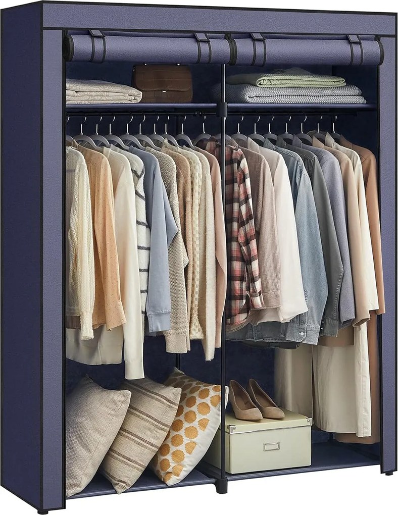 Szövet szekrény, ruhatartó elválasztóval, kék