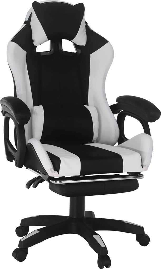 Irodai/gamer szék RGB LED világítással, fekete/fehér, JOVELA