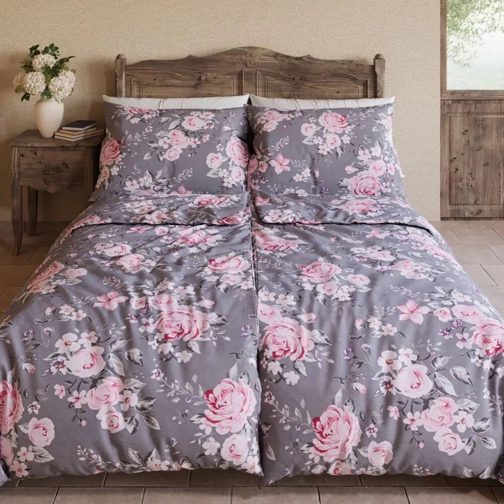 Kvalitex Provence Beatrice Pamut ágyneműhuzat, szürke,140 x 220 cm, 70 x 90 cm, 140 x 220 cm, 70 x 90 cm