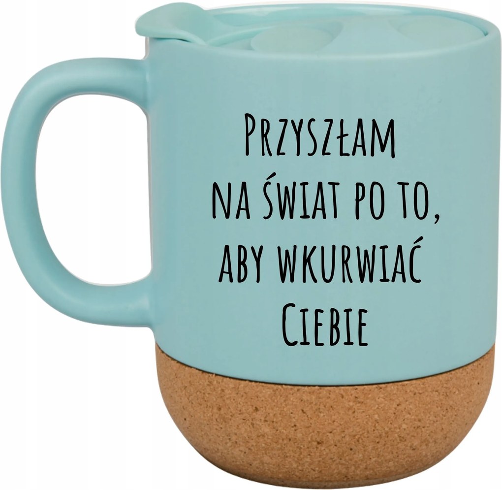 Kék Bögre Fedéllel És Parafa Aljjal Ajándék A Világra Jött