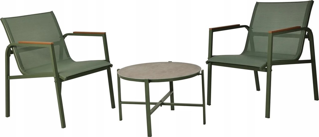 Kerti Bútor Zöld Szett 2 Fotel Dohányzóasztal Fém