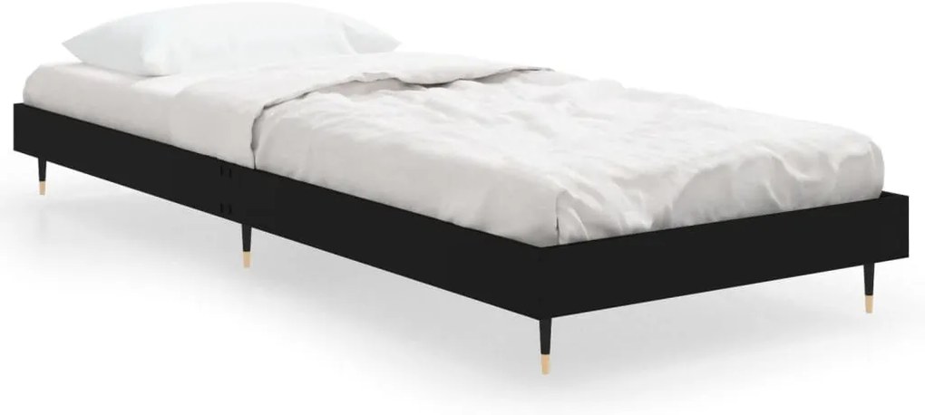 fekete szerelt fa ágykeret 75 x 190 cm