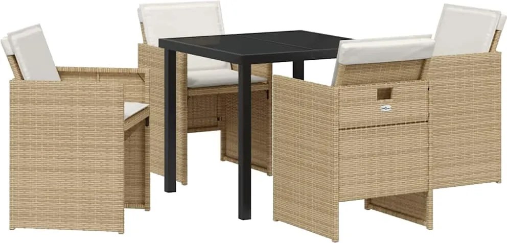 vidaXL Kert étkező szett 5 pcs Bézs polirattan