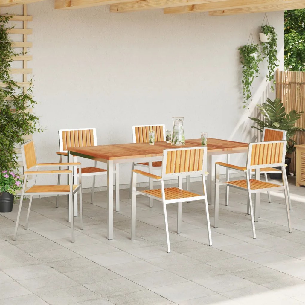 7 Részes Kerti Étkezőszett Tömör Fa Tíkfa, Kültéri Étkezőasztal 180x90x75 cm Tömör Fa Tíkfa, Összecsukható Kerti Székek 2 db Tömör Fa Tíkfa és Fém, Összecsukható Kerti Székek 4 db Tömör Fa Tíkfa és Fém