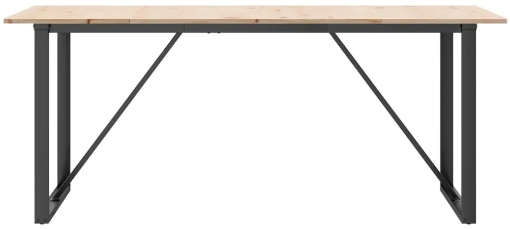 Tömör fenyőfa és acél étkezőasztal O-vázzal 180x90x75 cm