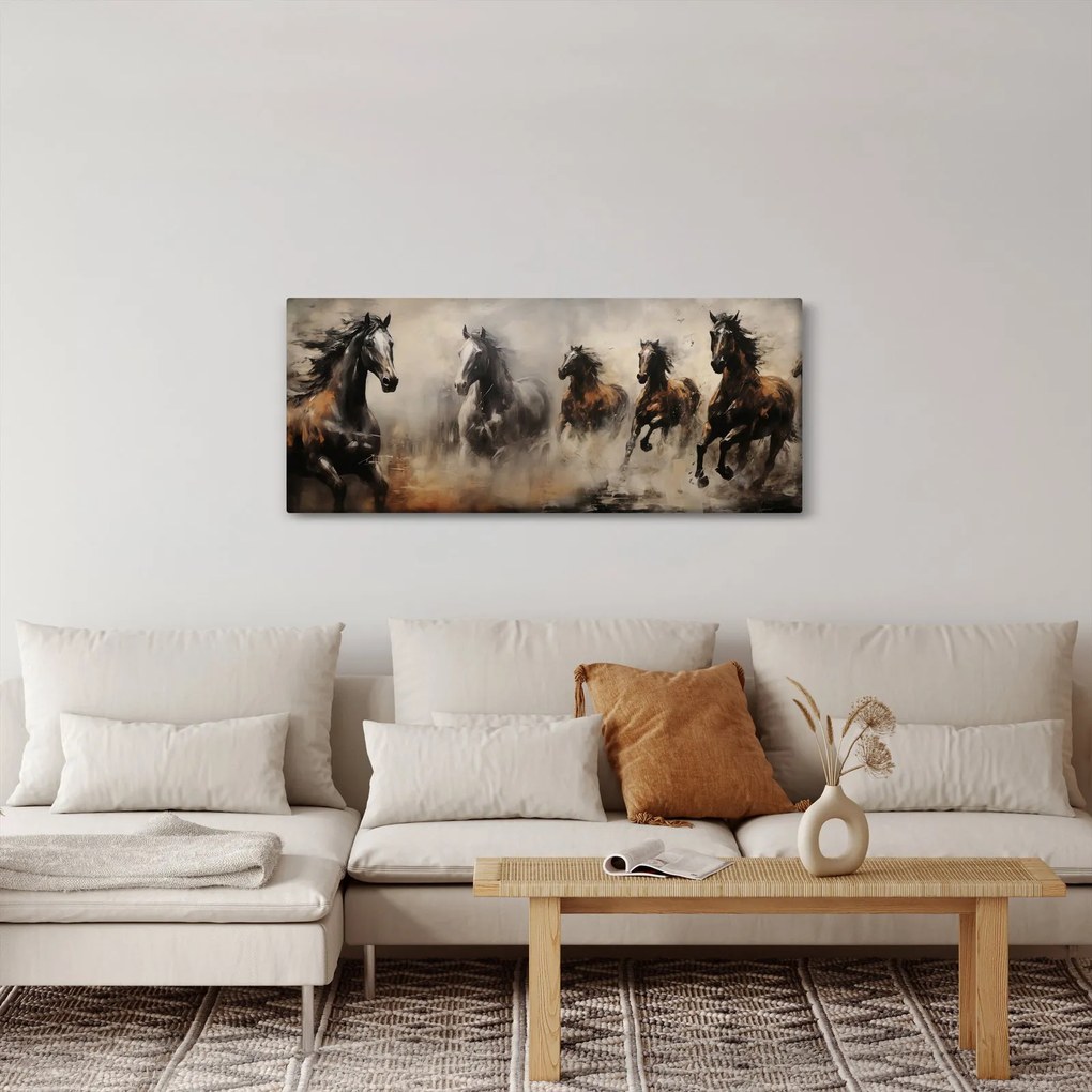 Kép - Olajfestmény lovakról (120x50 cm)