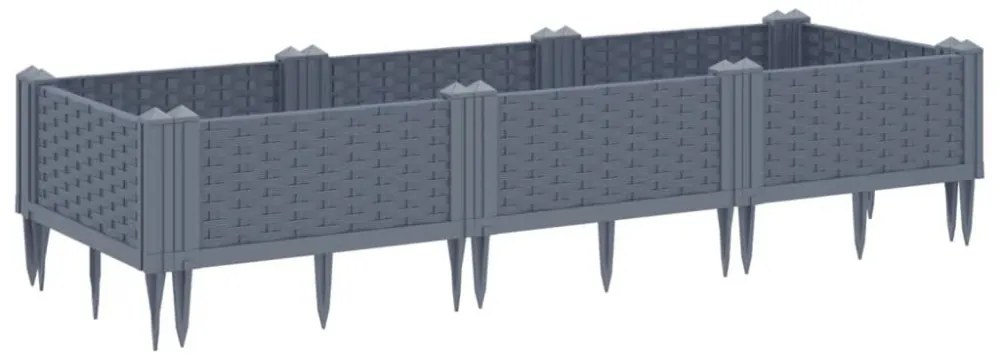 kékszürke polipropilén kerti virágláda cövekekkel 125x40x28,5 cm