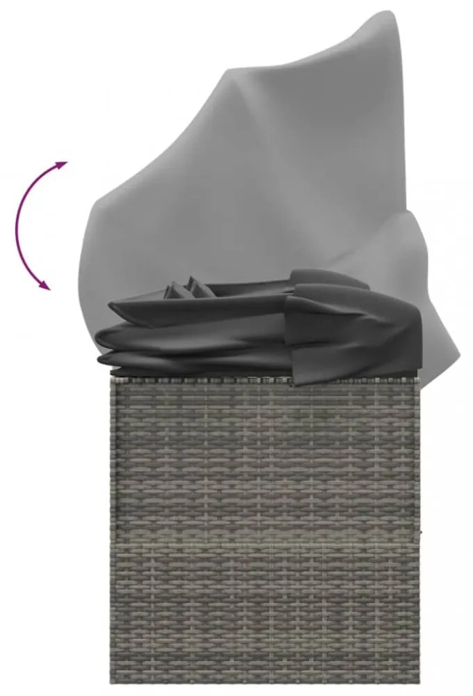 szürke polyrattan kültéri társalgókanapé tetővel és párnákkal