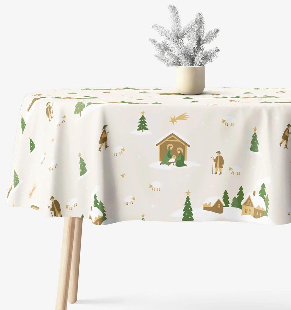 Goldea karácsonyi ovális pamut terítő - karácsonyi dalok 140 x 240 cm