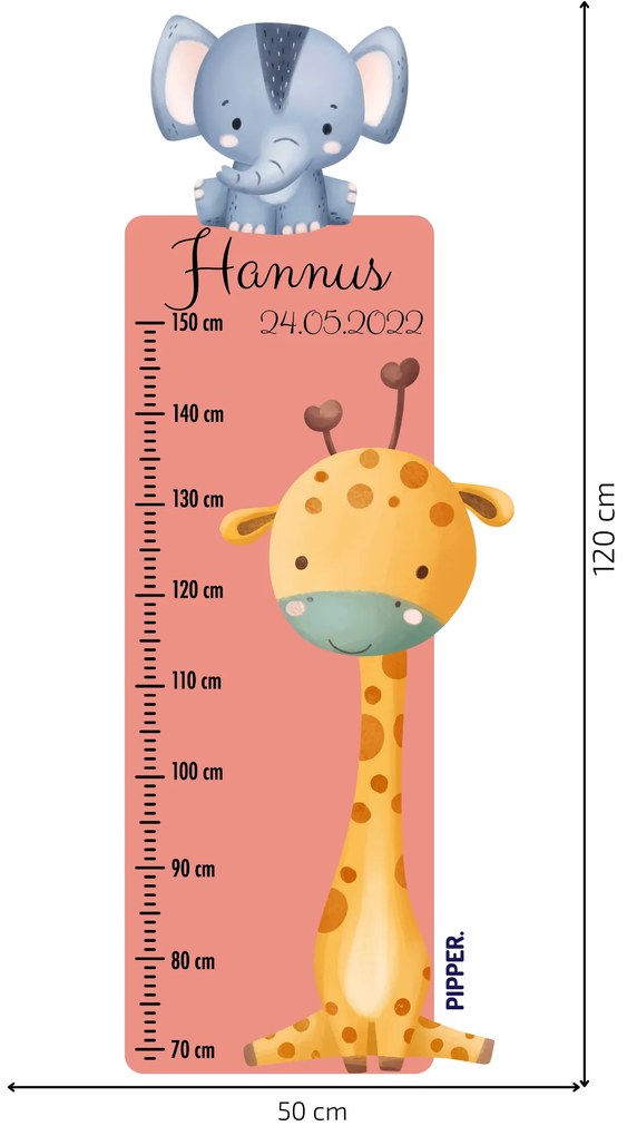 PIPPER. Textil falmatrica "Gyermek magasságmérő névvel - Szafari 2"