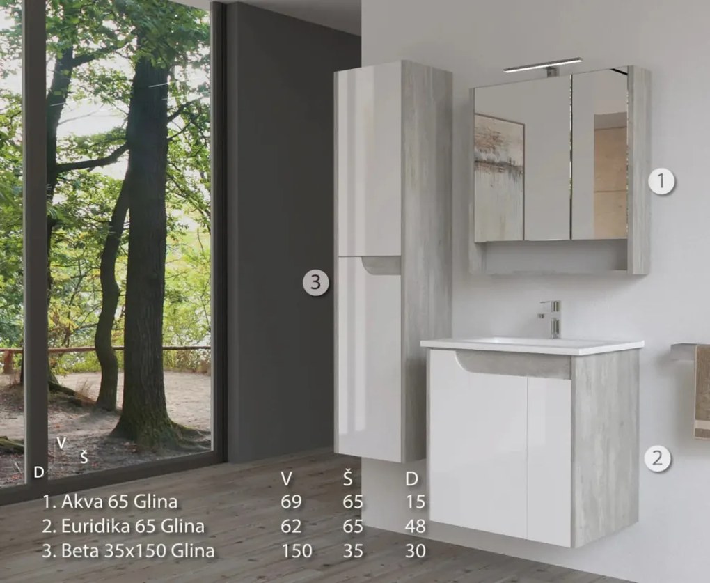 Piramida BETA fali fürdőszoba - állószekrény - FEHÉR-SZÜRKE - 35 x 150 x 30 cm