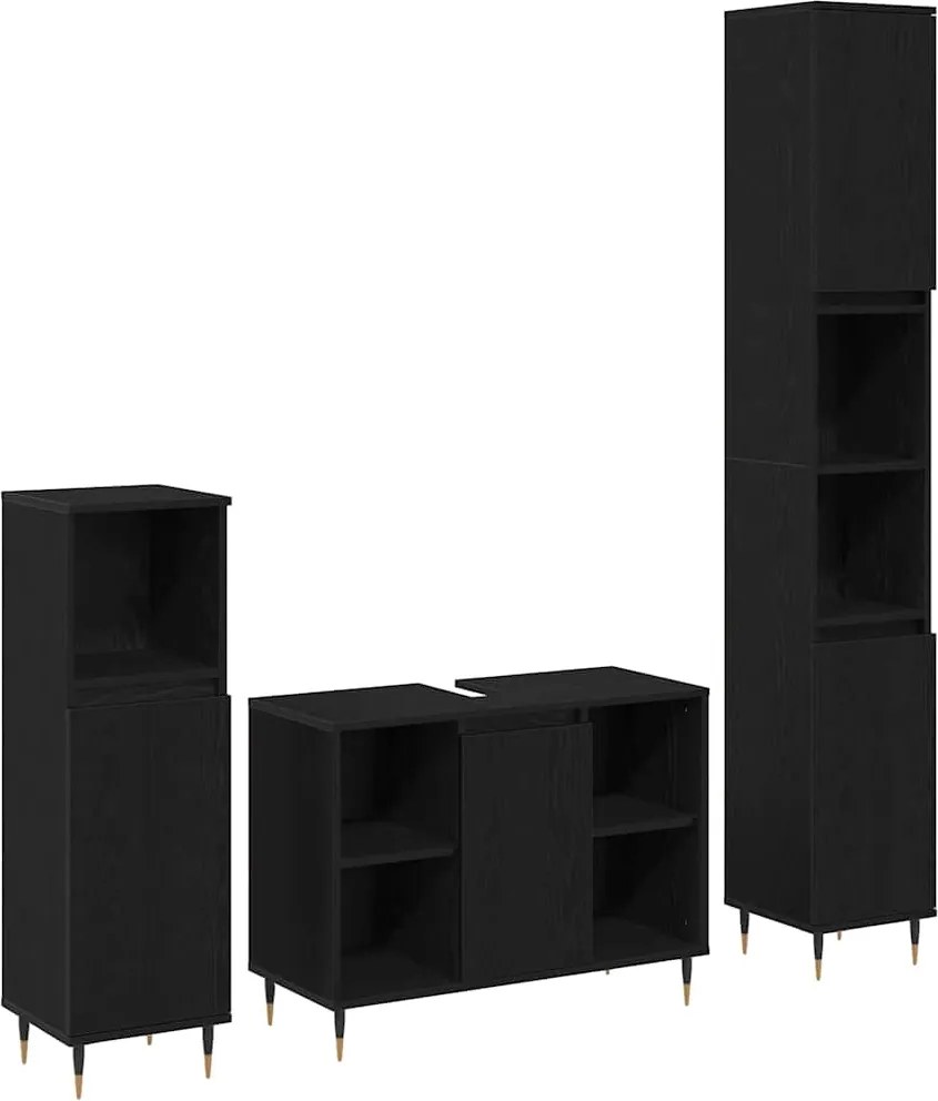 vidaXL Fürdőszoba bútor szett polcokkal 3 pcs Fekete tölgy Faanyag