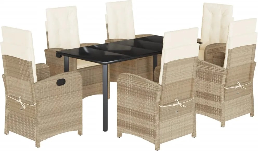 vidaXL 7 részes bézs polyrattan kerti étkezőgarnitúra párnákkal