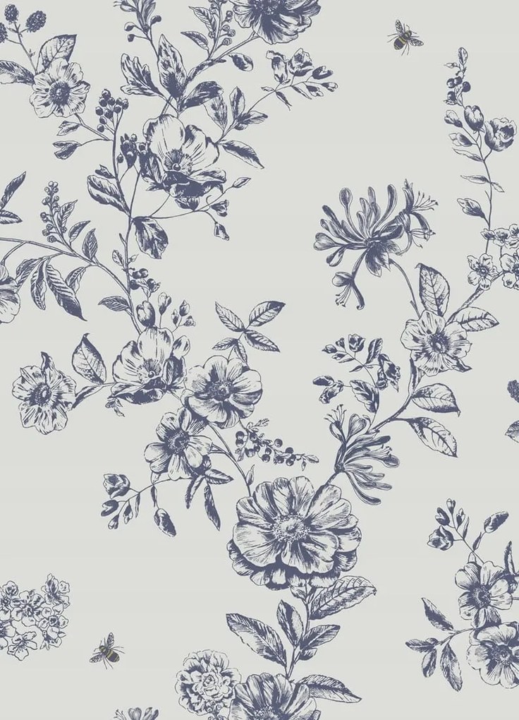 Flitteres Tapéta A Nappaliba Sötétkék Virágokkal Növényi Mintás Tapéta