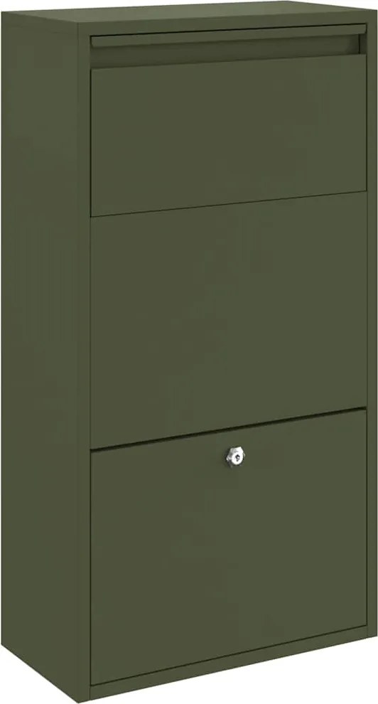 vidaXL Csomagzáró doboz tárolóval zárral Olajzöld 44 x 22 x 82 cm Acél