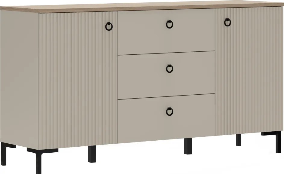 Komód, szürkésbarna Taupe/silverjack tölgy, DOMCA 2D3S