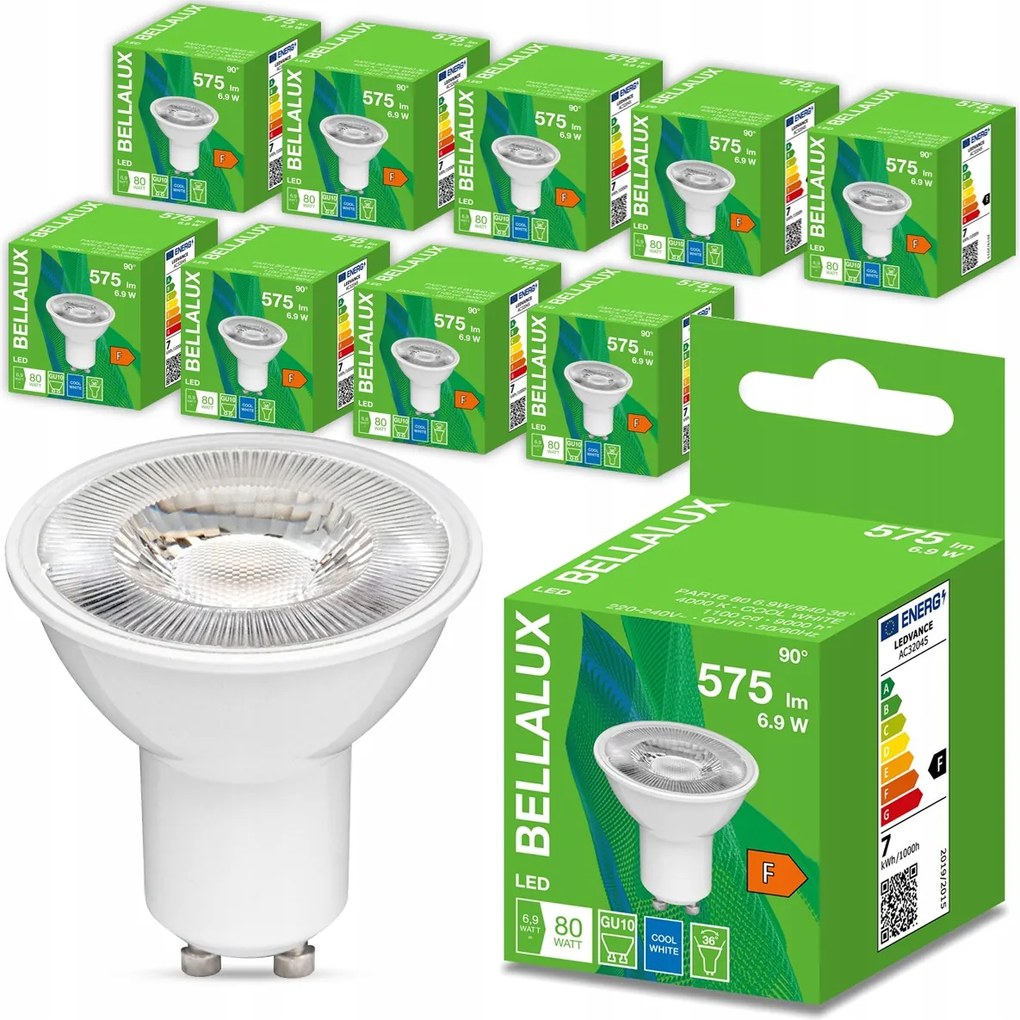 10x Led izzó Halogén GU10 6,9W 80W 4000K 36D